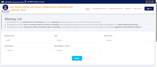 step 4 to Check Waiting List of Sainik School